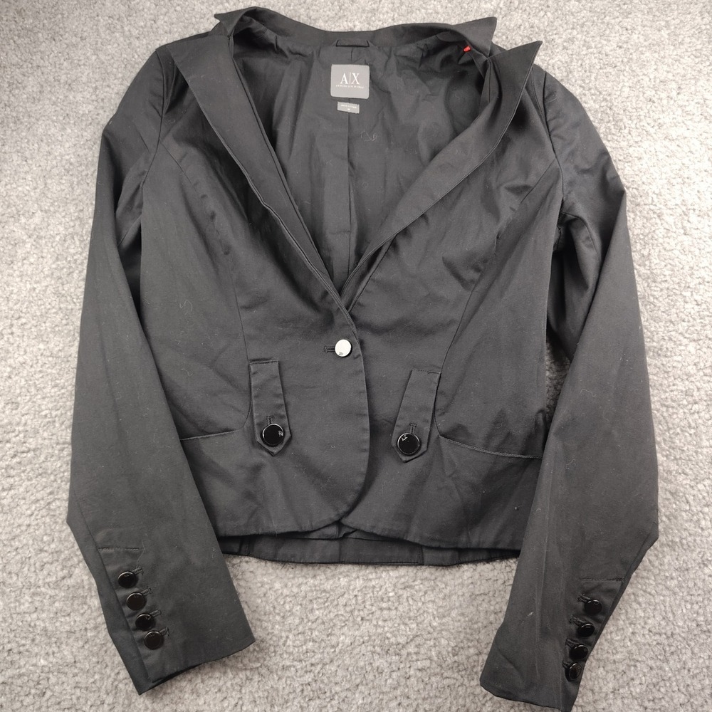 Armani Exchange black cropped blazer Jacket Size M Women's Career Office City